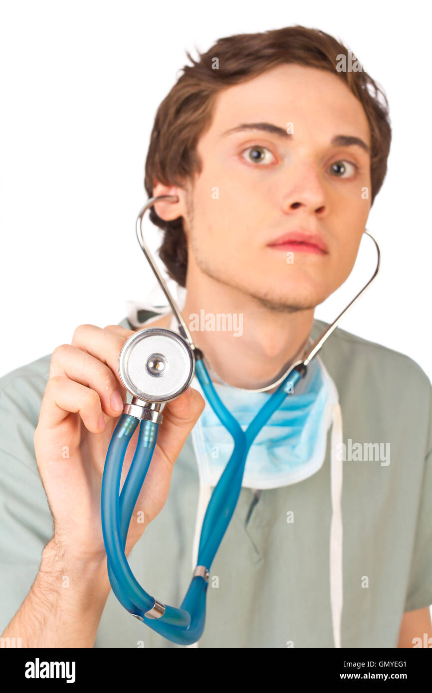 Young doctor listening to stethoscope Stock Photo - Alamy