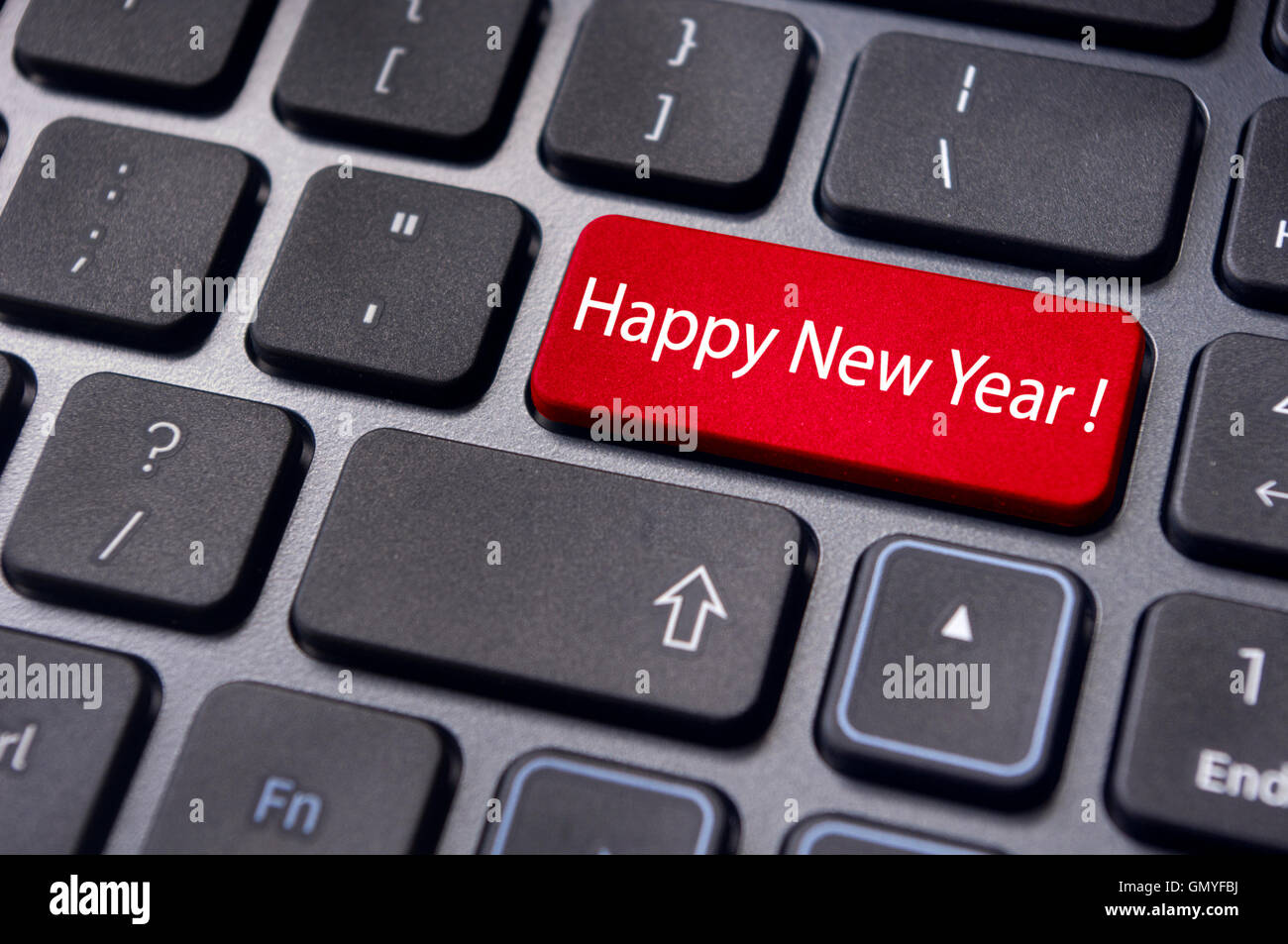 happy new year message, keyboard enter key Stock Photo