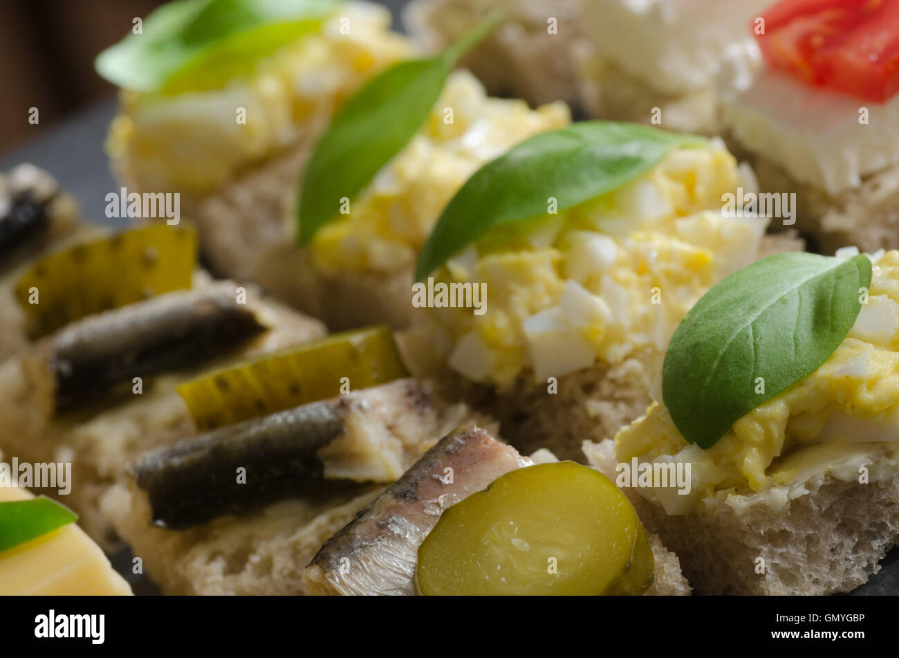 closeup to healthy mini sandwiches catering buffet Stock Photo