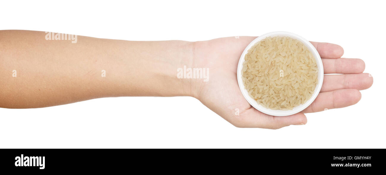 Hand With White Rice hand with rice isolated on white background Stock Photo - Alamy