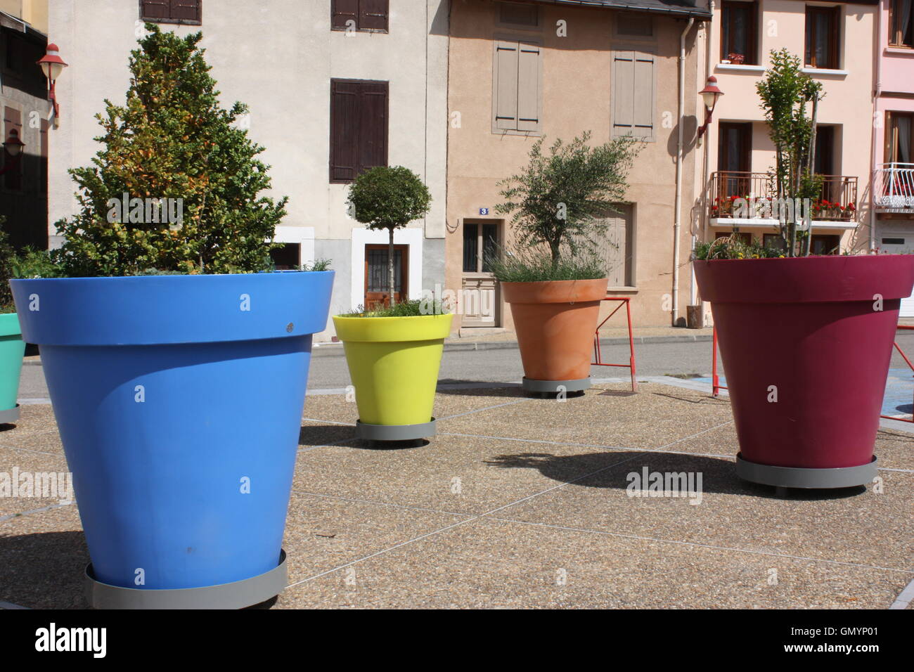Giant flower pots in Tarascon-sur-Ariege, Languedoc, France Stock Photo -  Alamy