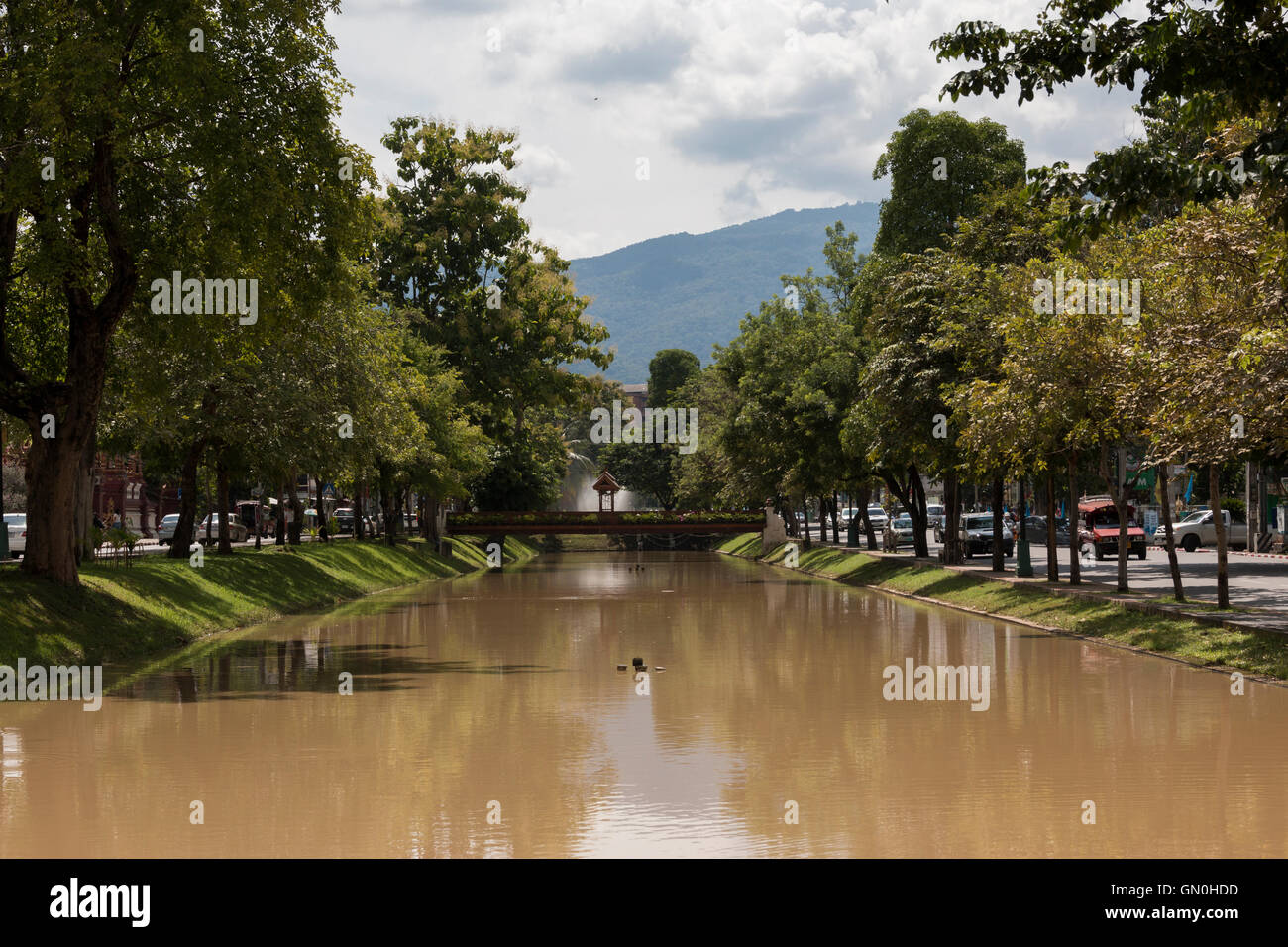 the moat surrending the old city in Chiang Mai, Thailand. Stock Photo