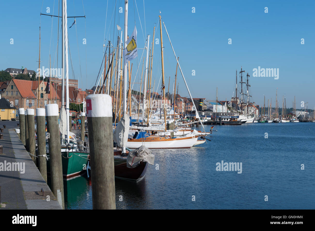 Harbor of Flensburg, at the end of Flensburg Fjord, border city to