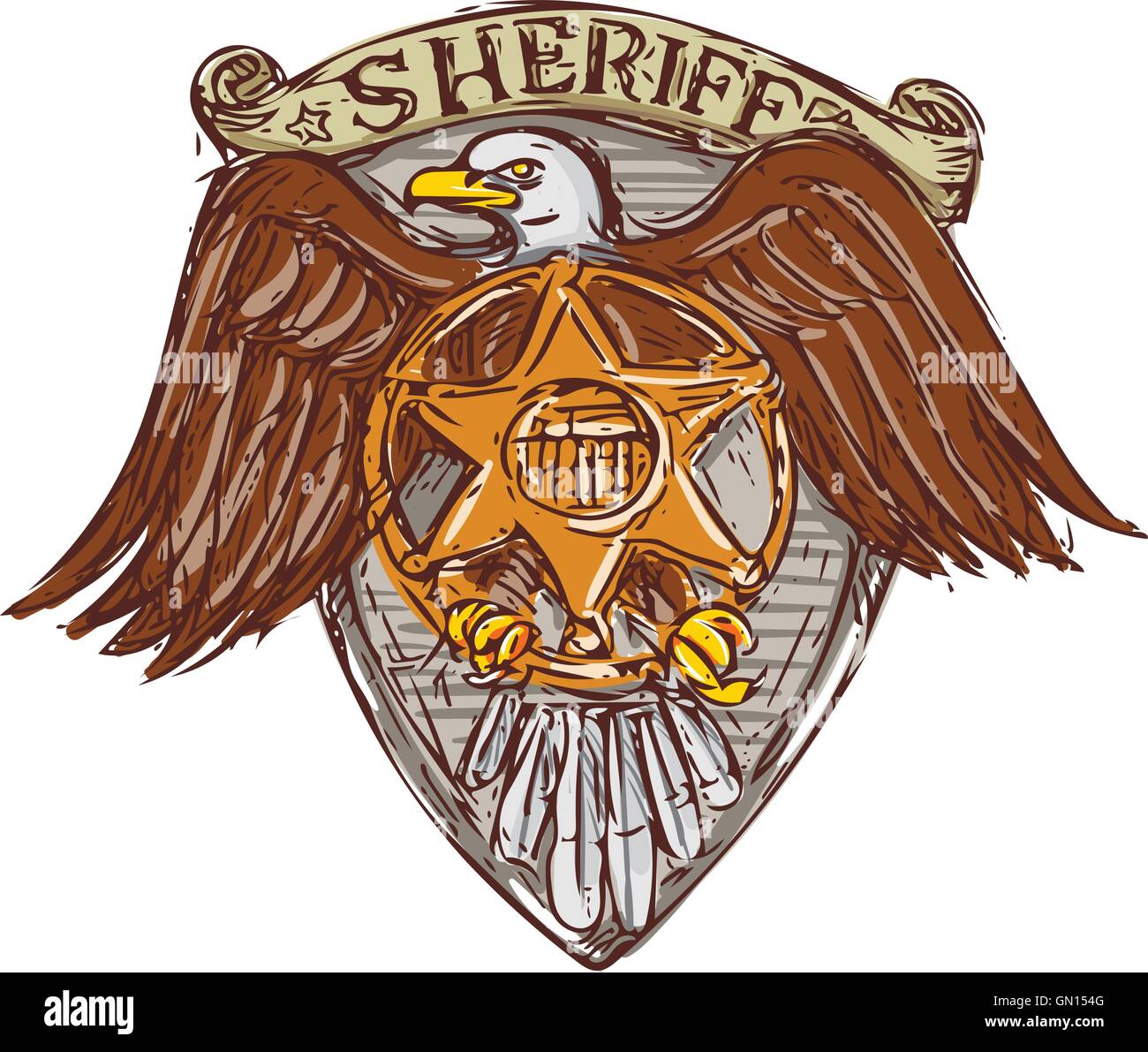 Sheriff Badge American Eagle Shield Drawing Stock Vector