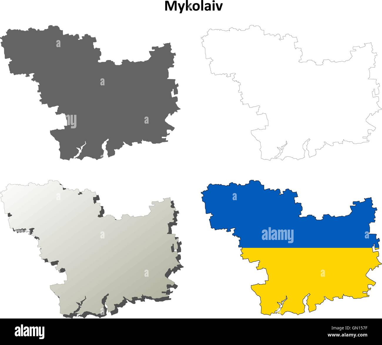 Mykolaiv blank outline map set Stock Vector