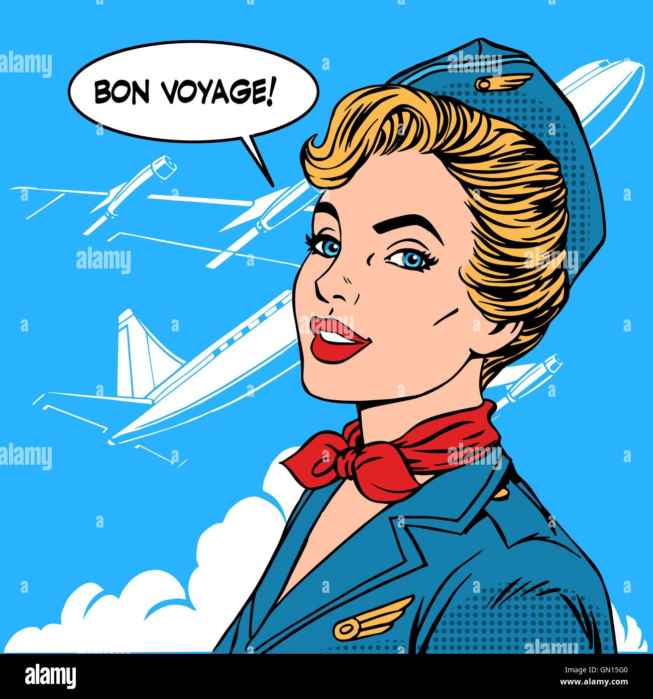 Bon voyage stewardess airplane travel tourism Stock Vector