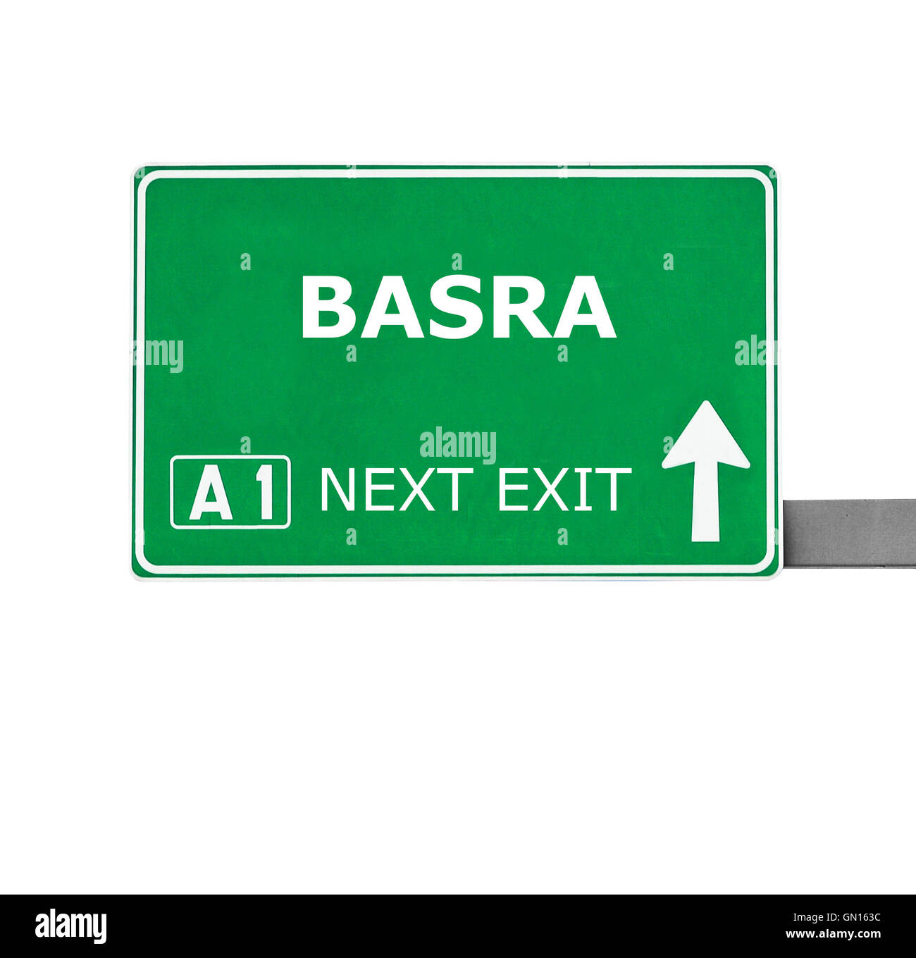 BASRA road sign isolated on white Stock Photo