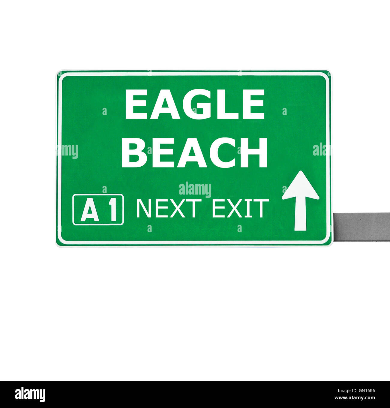EAGLE BEACH road sign isolated on white Stock Photo