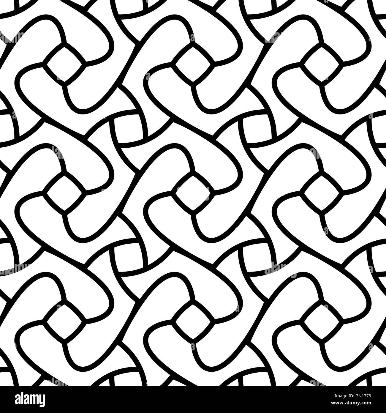 Seamless Black White Vector Geometric Swirl Round Line Pattern Stock