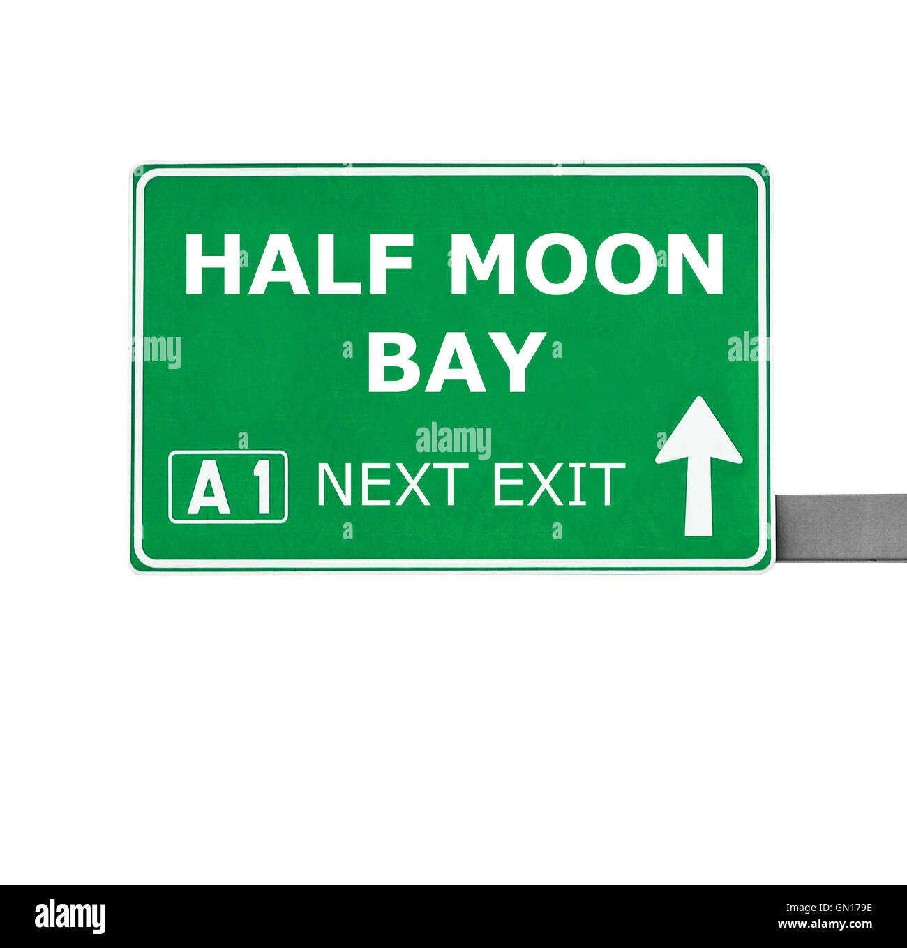 HALF MOON BAY road sign isolated on white Stock Photo