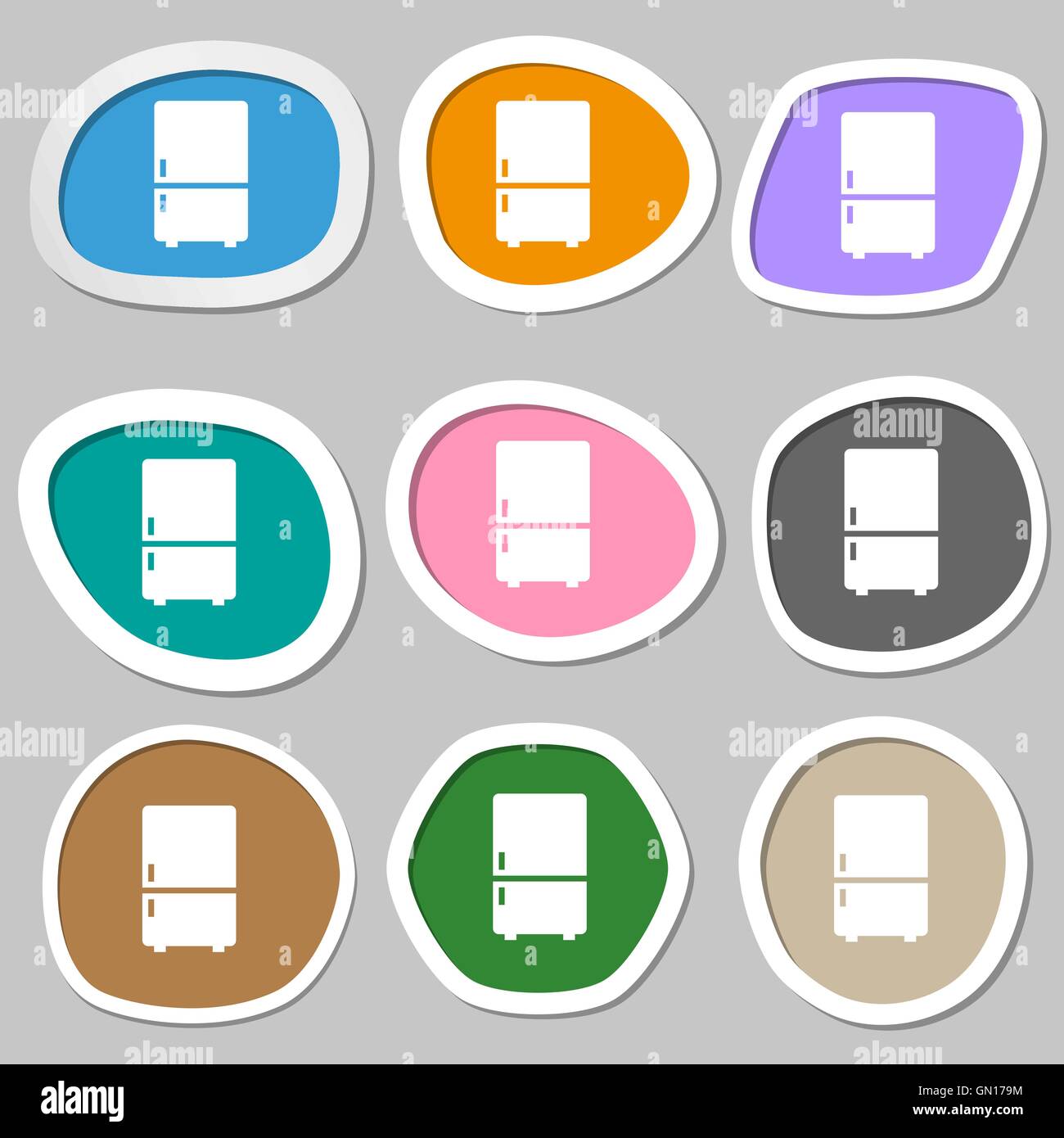 Refrigerator symbols. Multicolored paper stickers. Vector Stock Vector