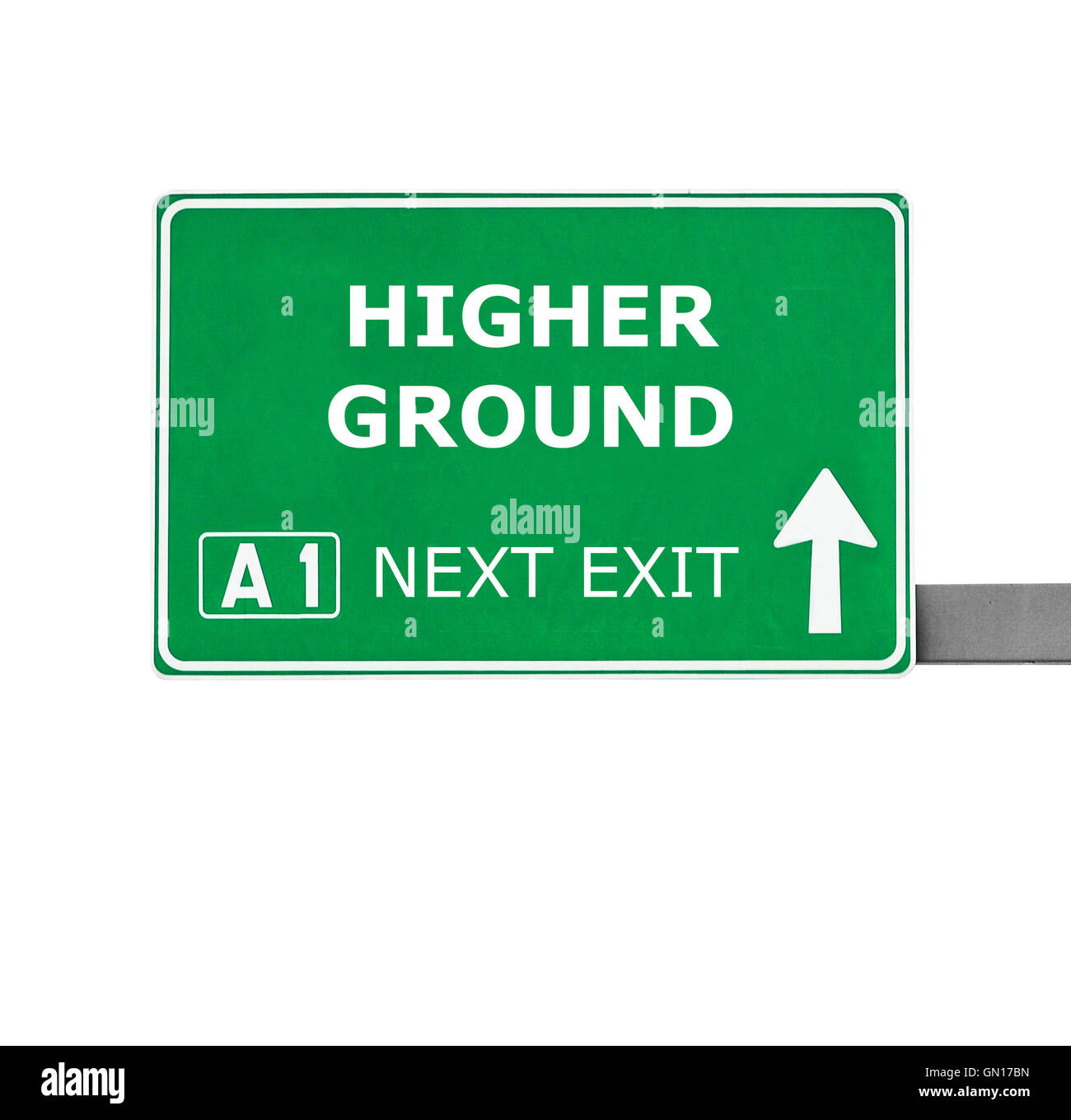 HIGHER GROUND road sign isolated on white Stock Photo