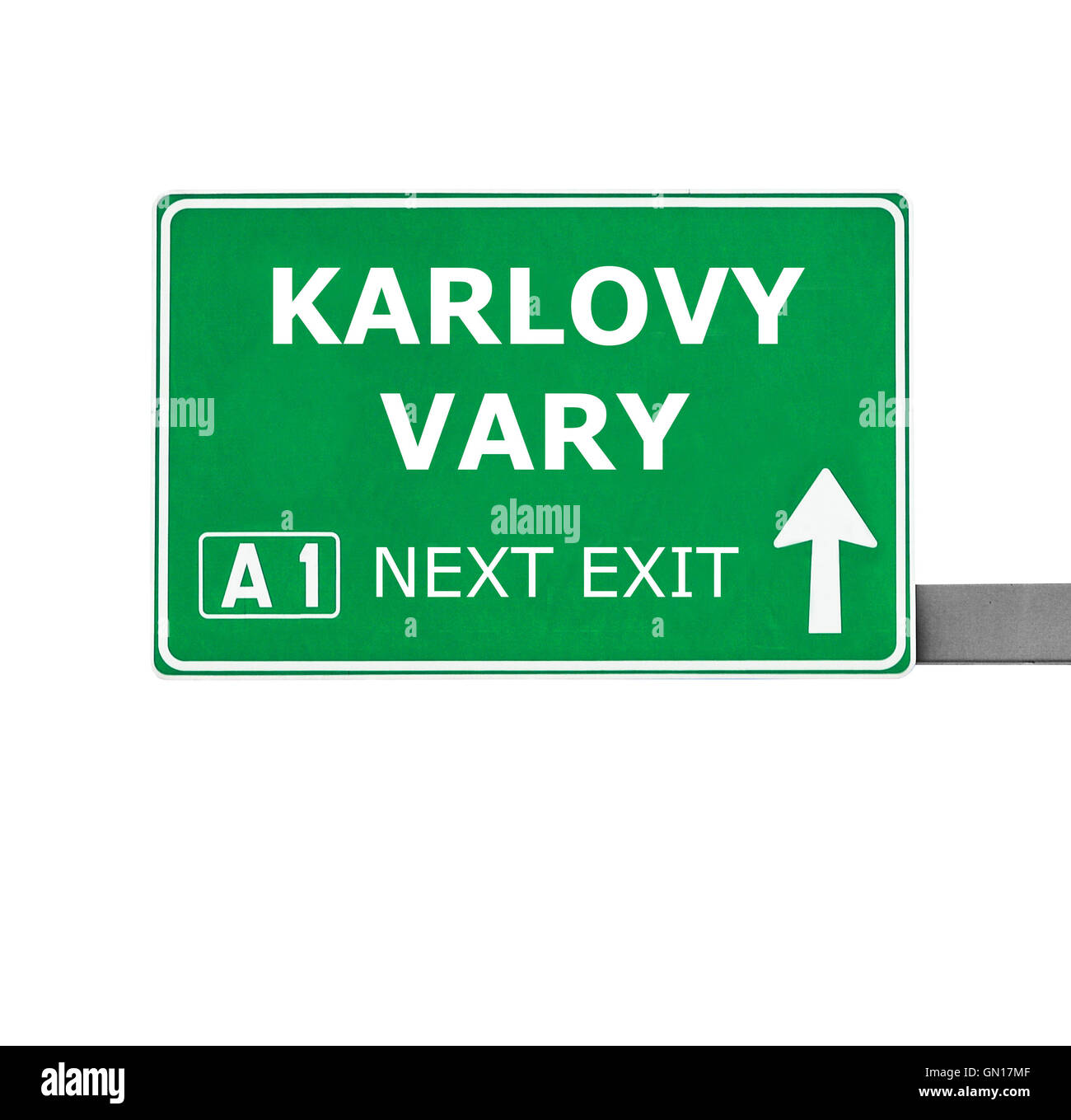 KARLOVY VARY road sign isolated on white Stock Photo