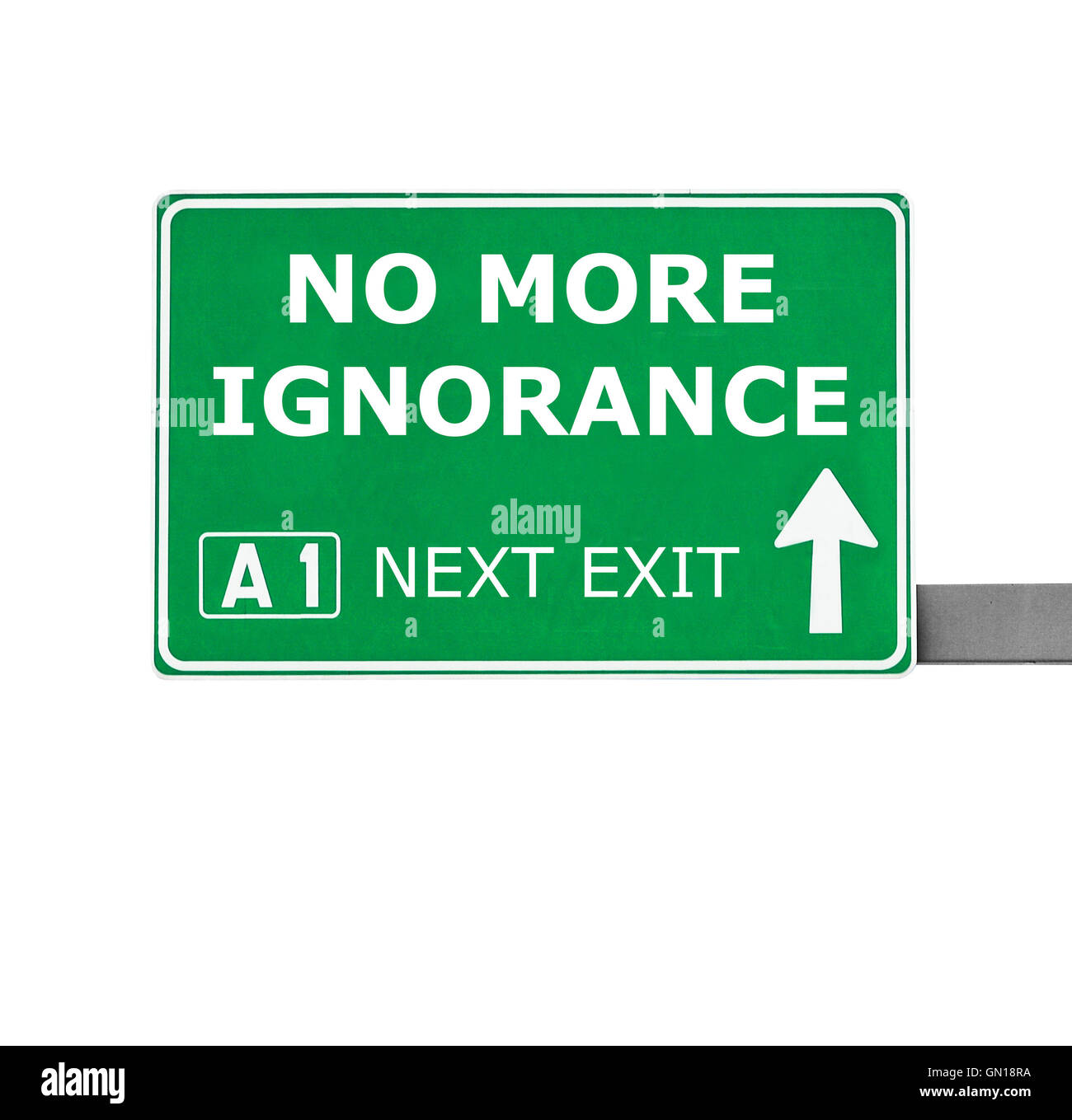 NO MORE IGNORANCE road sign isolated on white Stock Photo