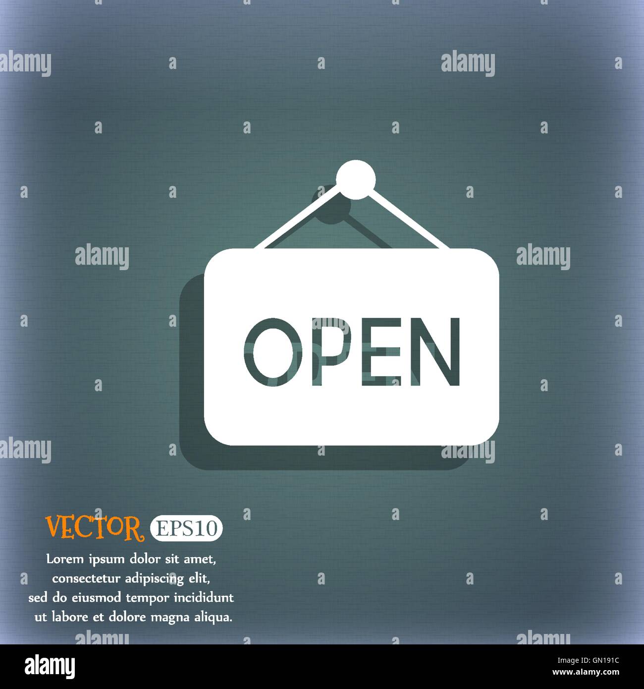 open icon. On the blue-green abstract background with shadow and space ...