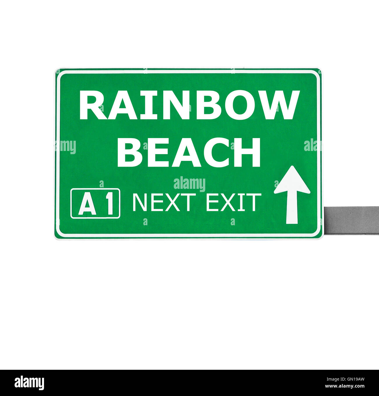 RAINBOW BEACH road sign isolated on white Stock Photo - Alamy