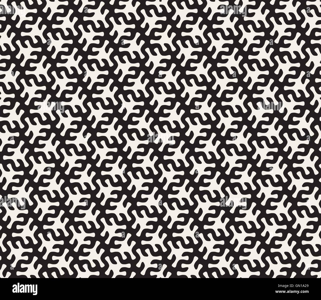 Vector Seamless Black and White Rounded Organic Shape Tessellation Pattern Stock Vector