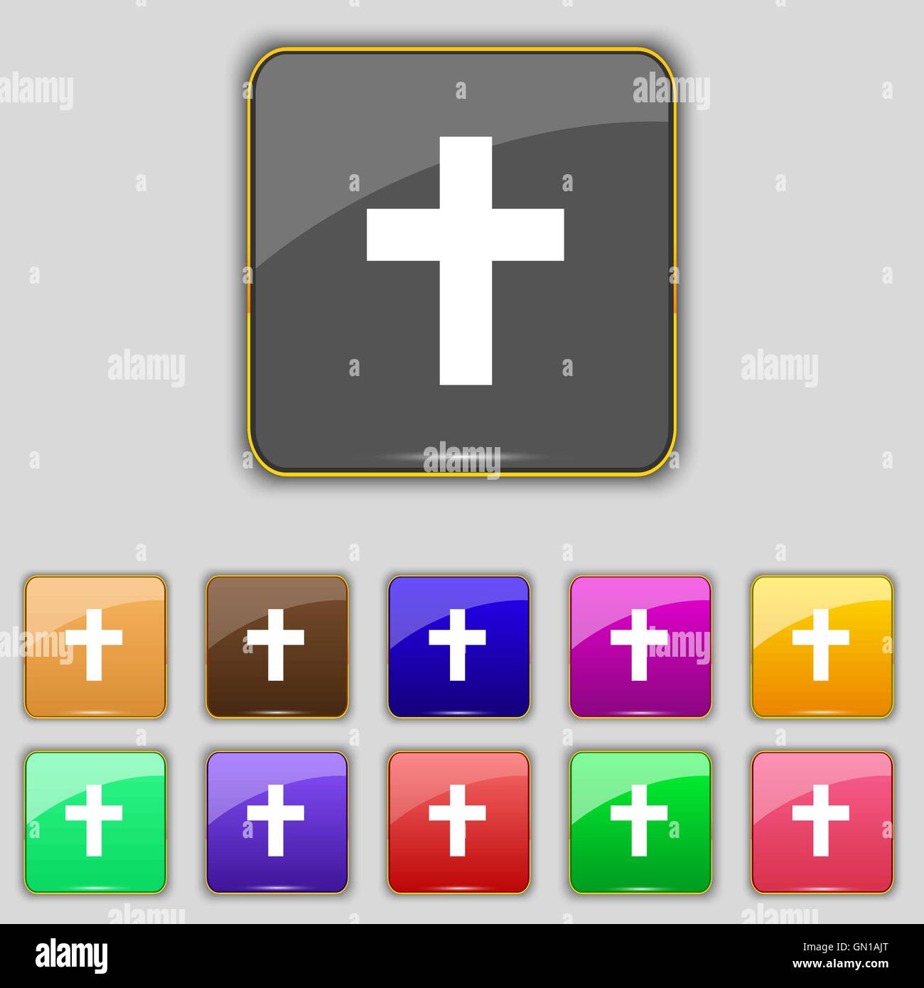 religious cross, Christian icon sign. Set with eleven colored buttons for your site. Vector Stock Vector