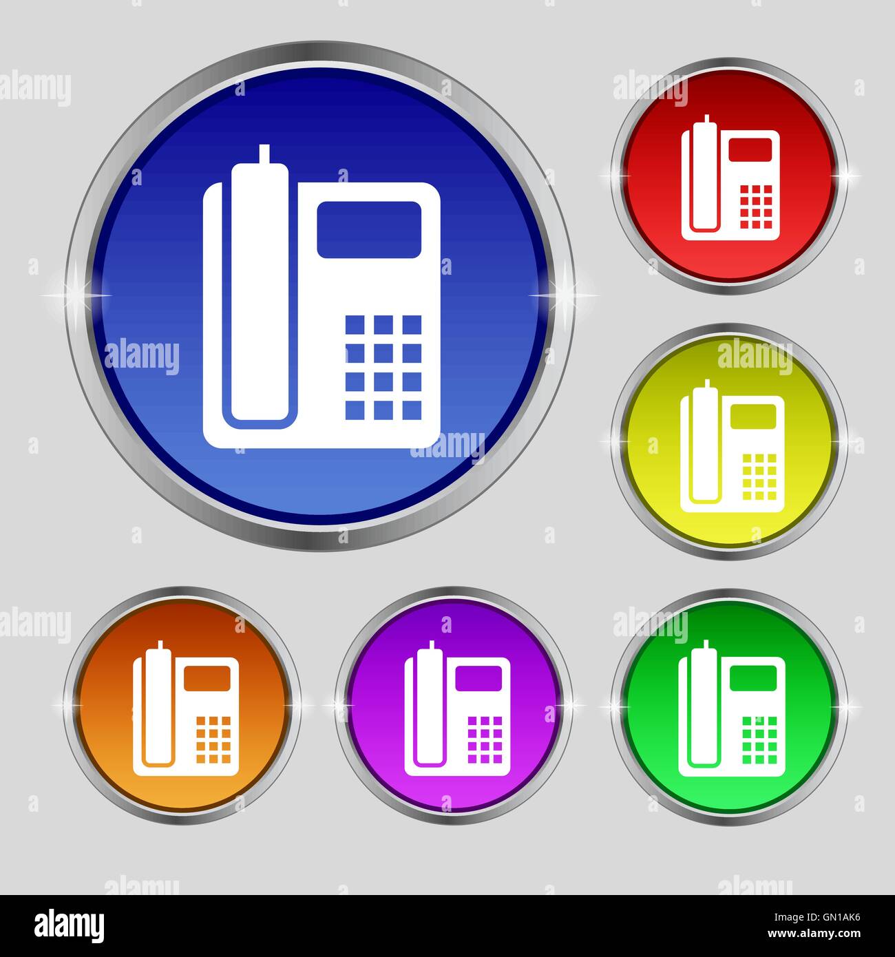home phone icon sign. Round symbol on bright colourful buttons. Vector ...
