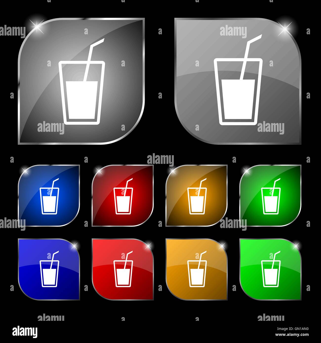 Soft drink icon sign. Set of ten colorful buttons with glare. Vector ...