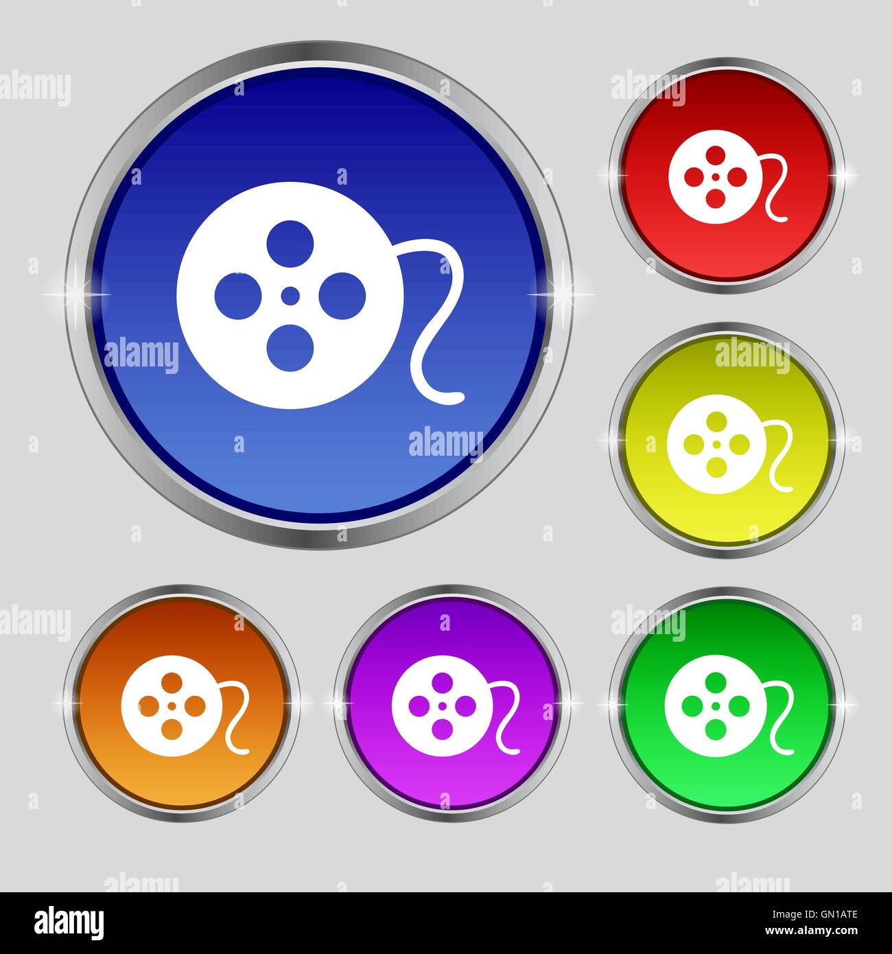 film icon sign. Round symbol on bright colourful buttons. Vector Stock ...
