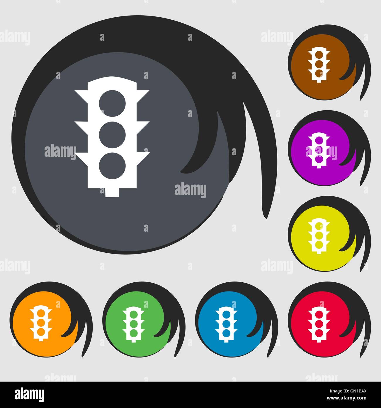 Traffic light signal icon. Symbols on eight colored buttons. Vector ...