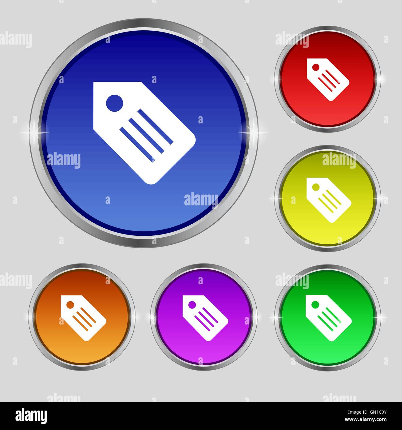 Web stickers, tags and banners icon sign. Round symbol on bright ...