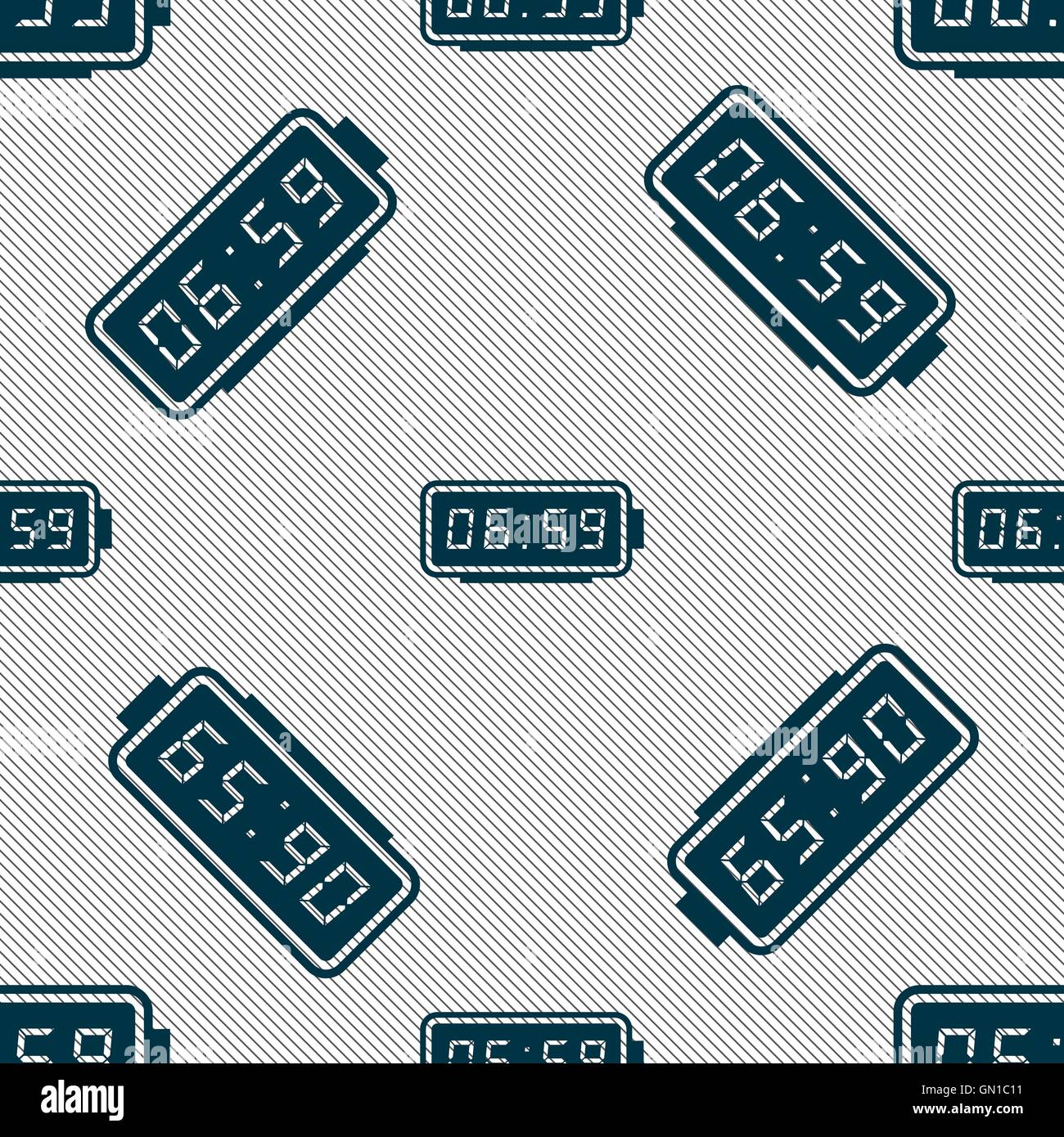 alarm clock icon sign. Seamless pattern with geometric texture. Vector ...