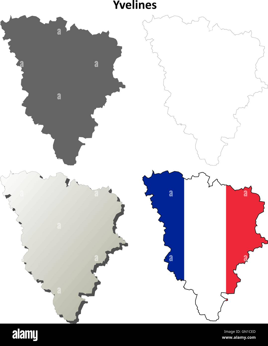 Yvelines, Ile-de-France outline map set Stock Vector