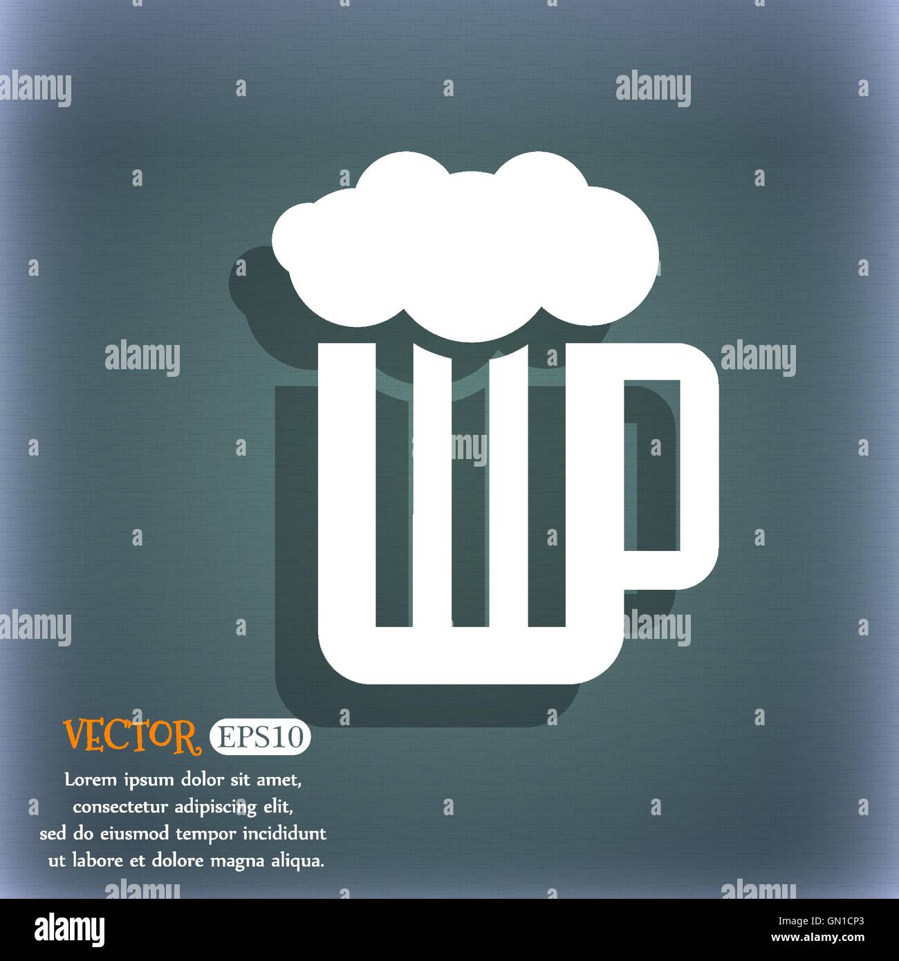 Glass of beer with foam icon. On the blue-green abstract background with shadow and space for your text. Vector Stock Vector
