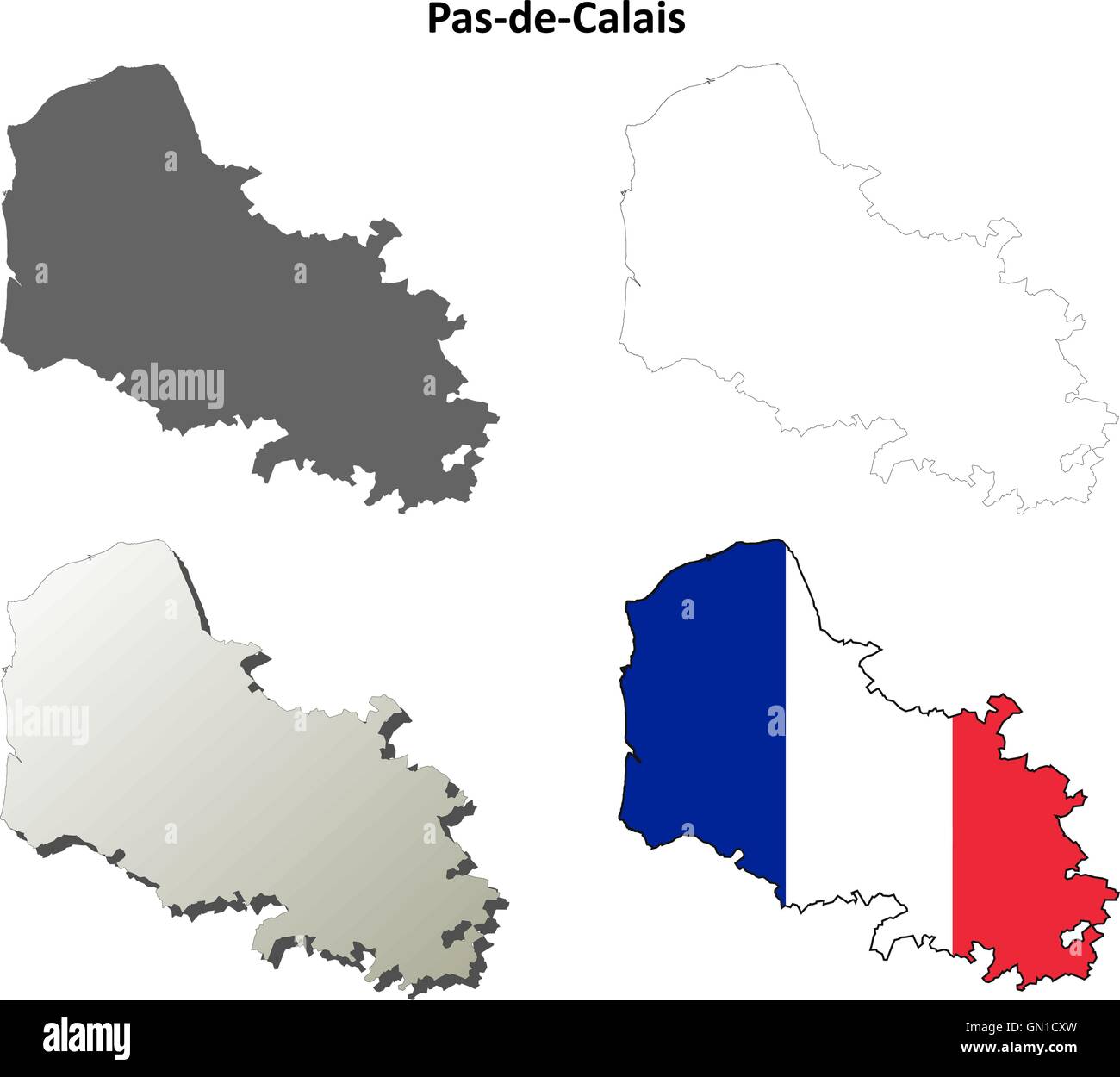 Pas-de-Calais, Nord-Pas-de-Calais outline map set Stock Vector