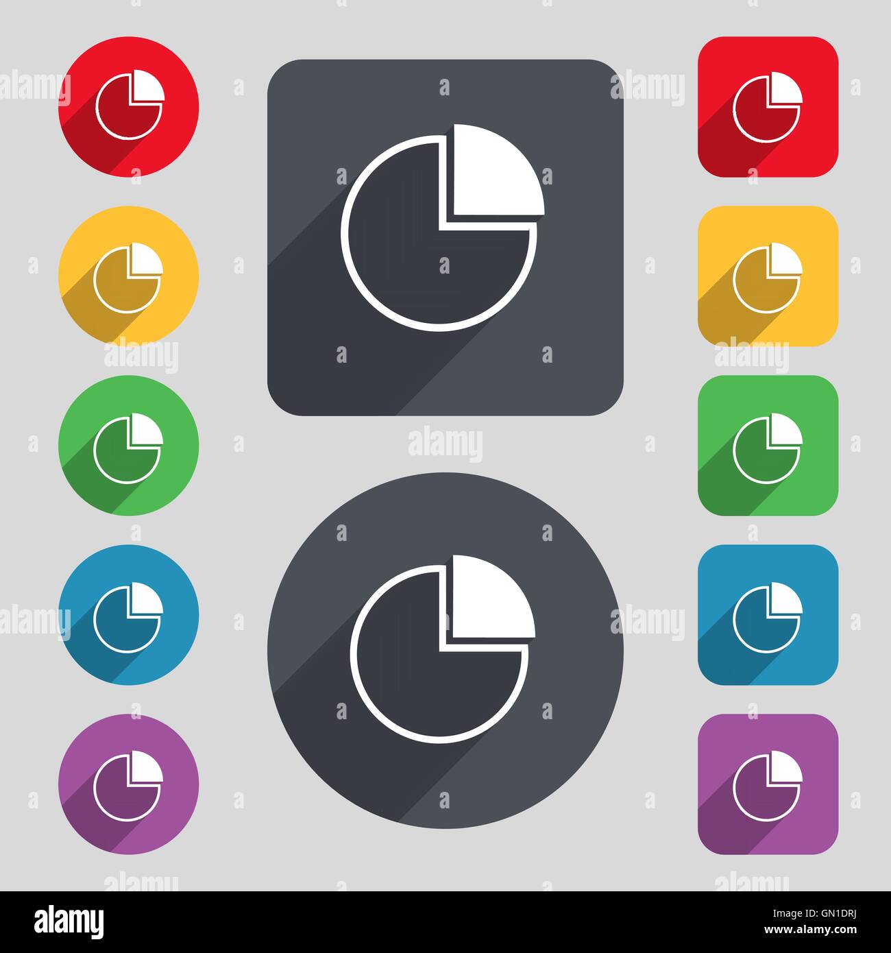 Infographic icon sign. A set of 12 colored buttons and a long shadow ...