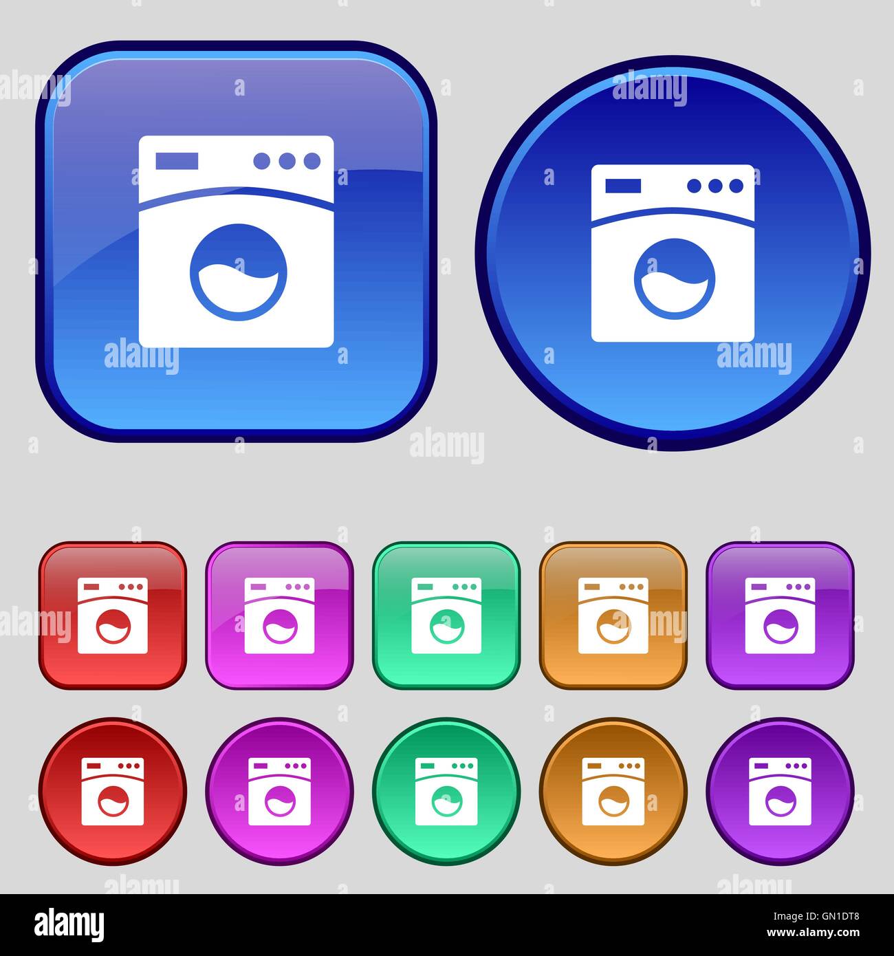 Washing machine icon sign. A set of twelve vintage buttons for your design. Vector Stock Vector