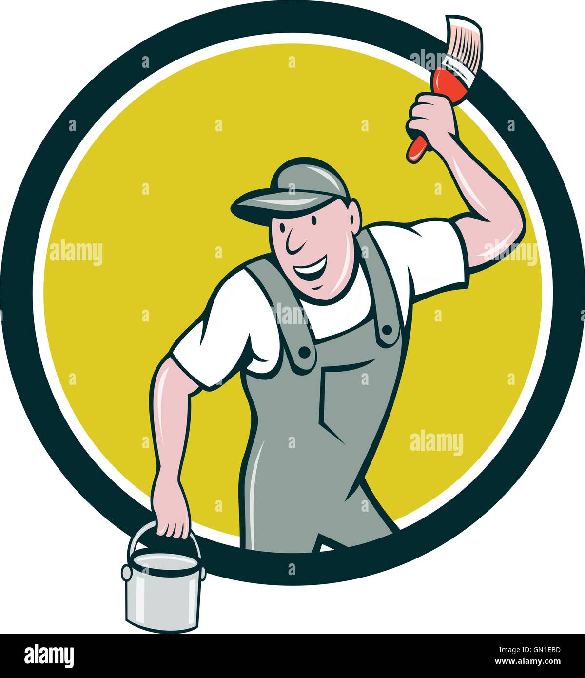 House Painter Paintbrush Paint Bucket Circle Cartoon Stock Vector Image