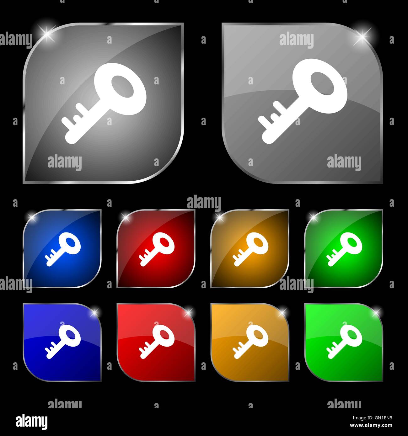 Key icon sign. Set of ten colorful buttons with glare. Vector Stock ...