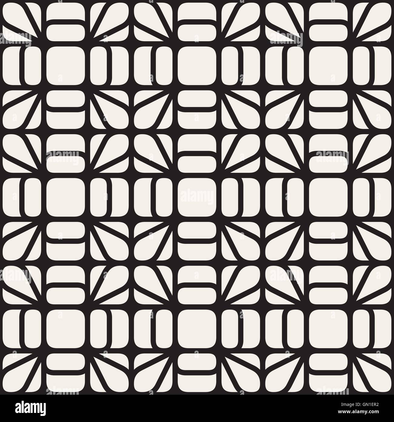 Vector Seamless Black and White Rounded Line Geometric Lace