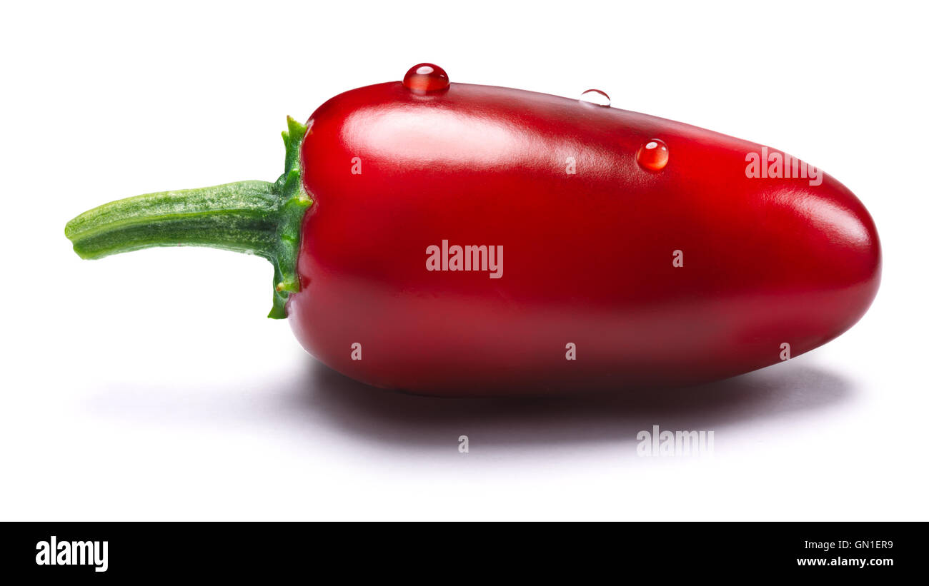 Ripening red Jalapeno pepper. Clipping paths, shadows separated, infinite depth of field Stock Photo