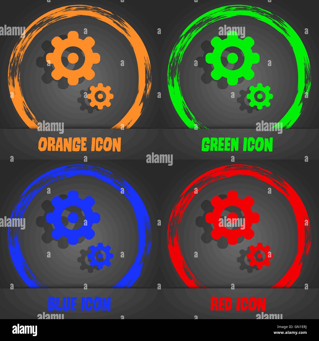 gears icon. Fashionable modern style. In the orange, green, blue, red design. Vector Stock Vector