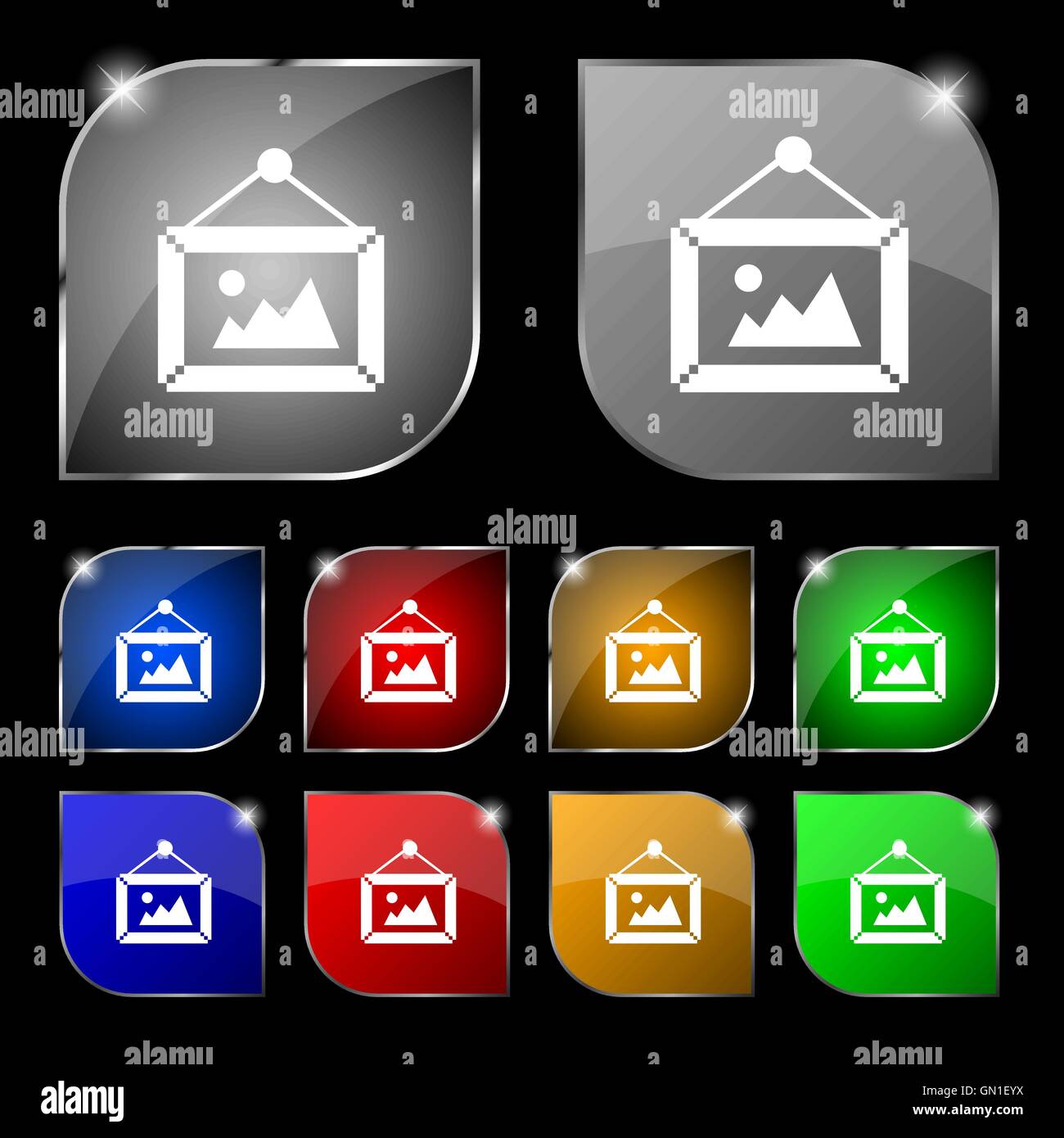 picture icon sign. Set of ten colorful buttons with glare. Vector Stock ...