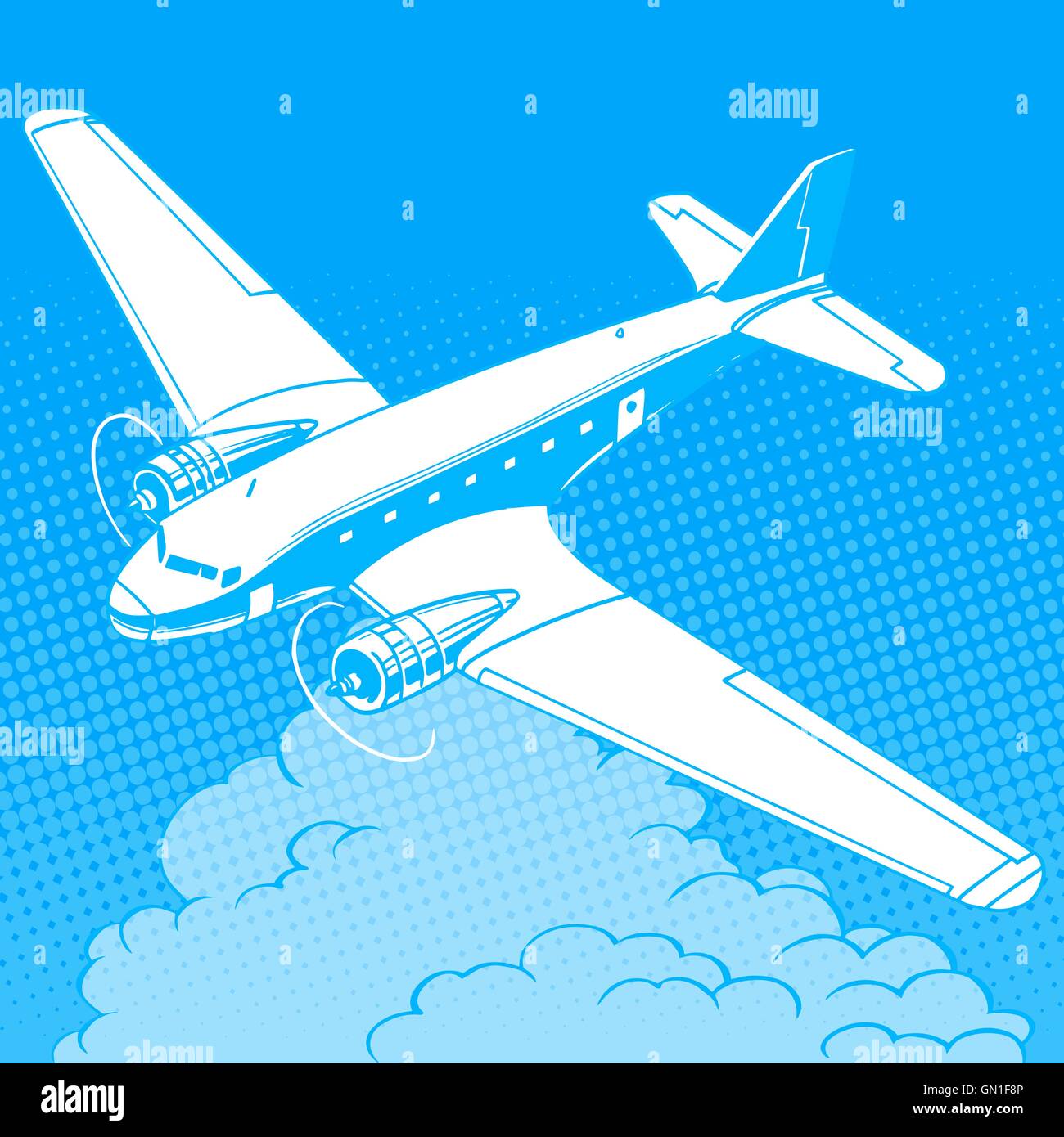 Airplane in the clouds vintage retro travel flights Stock Vector