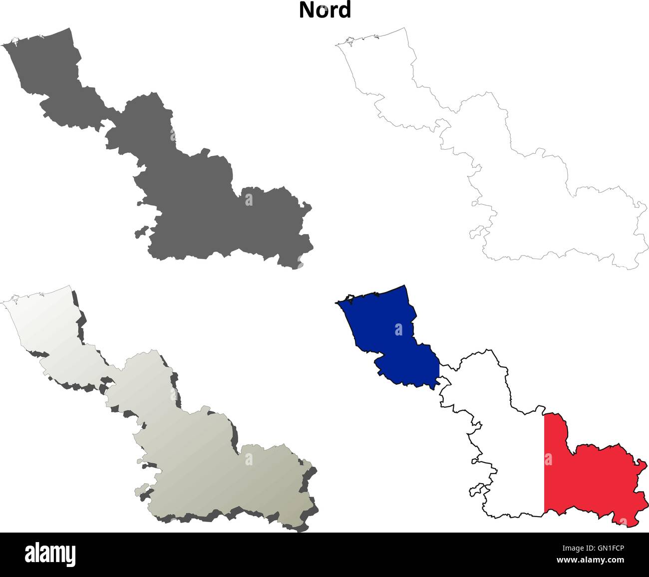 Nord, Nord-Pas-de-Calais outline map set Stock Vector