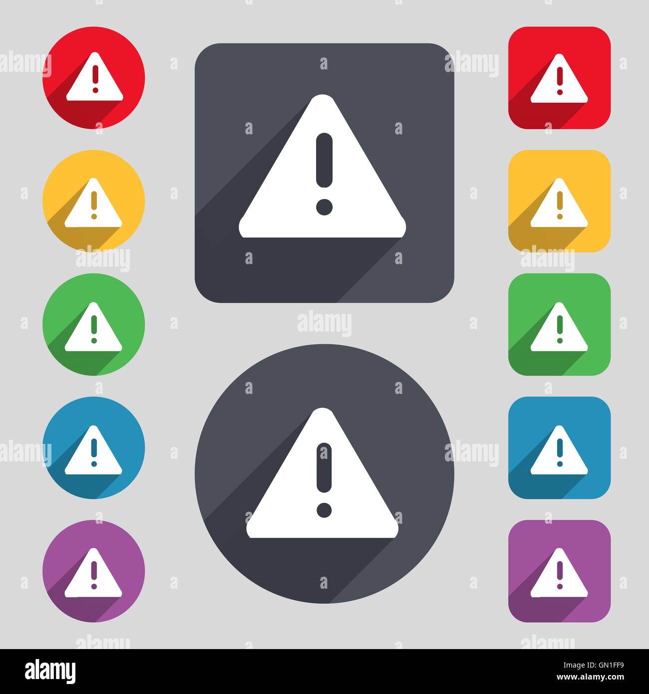 exclamation mark, Attention caution icon sign. A set of 12 colored ...