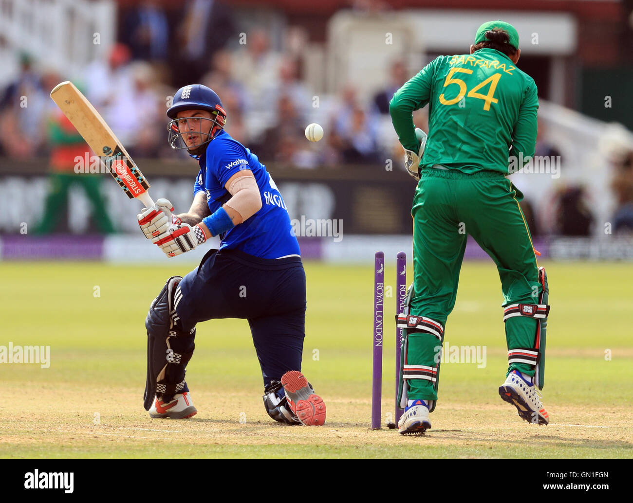 England's Alex Hales is bowled by Pakistan's Imad Wasim during the Royal London One Day International Series match at Lord's, London. Stock Photo