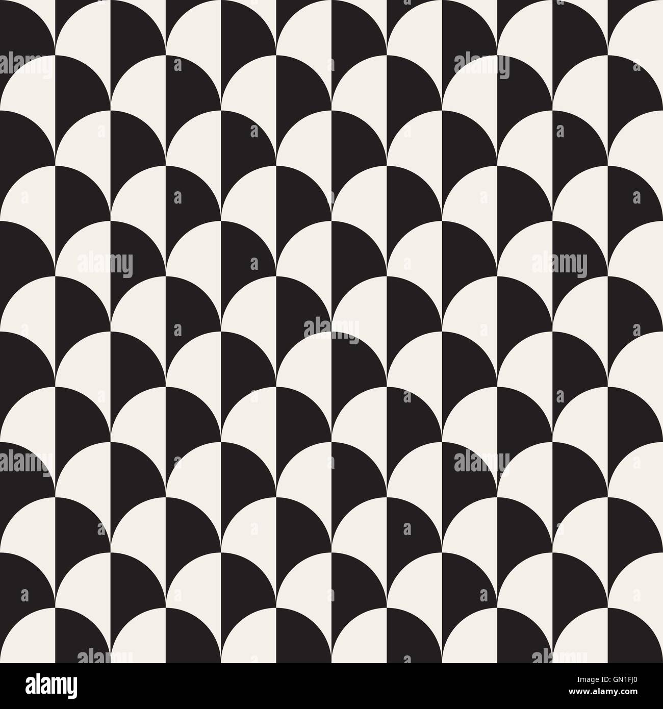 Vector Seamless Black And White Overlapping Semi Circle Pattern Stock Vector