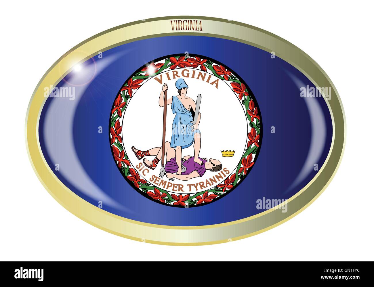 Virginia State Flag Oval Button Stock Vector