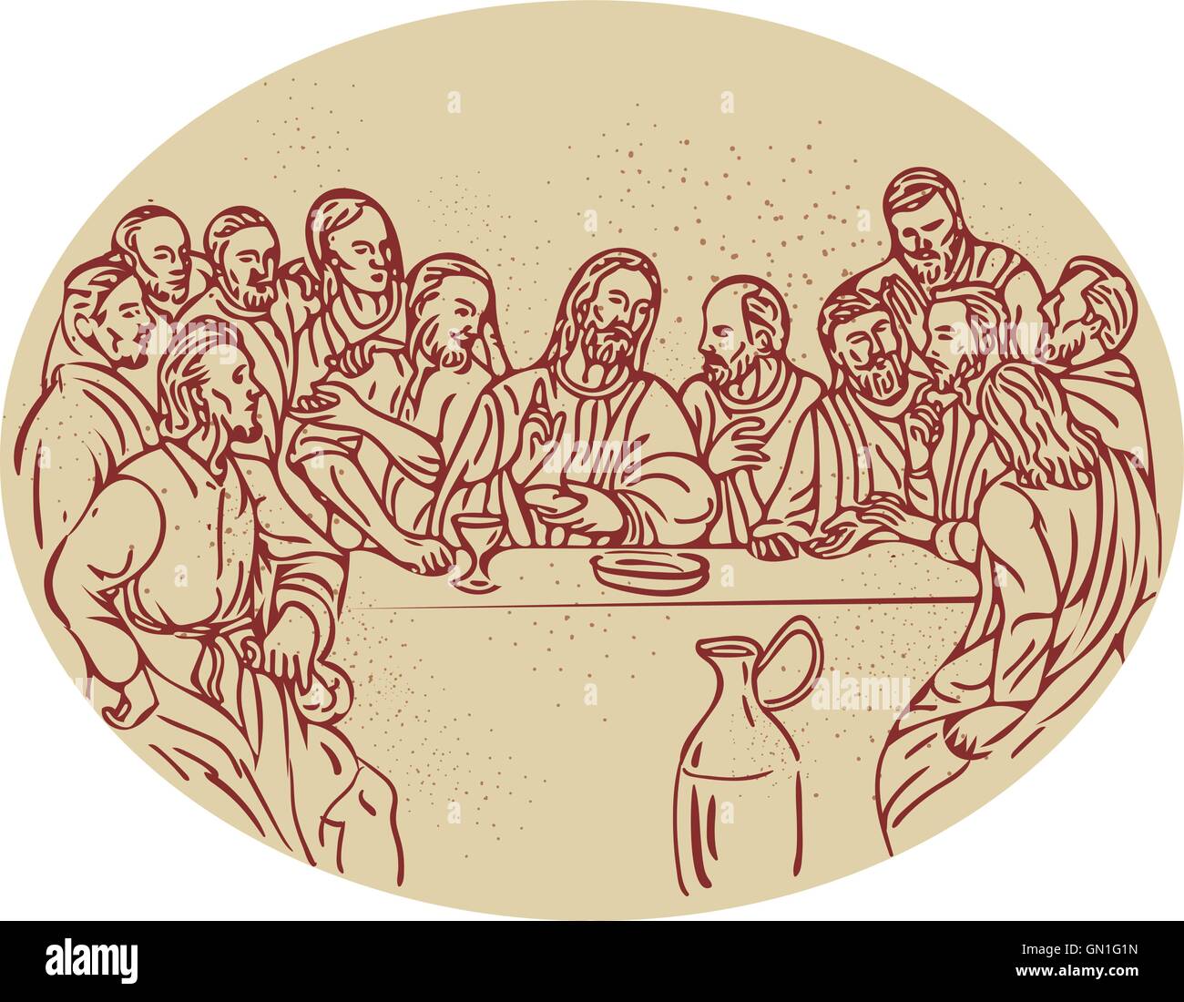 Last Supper Jesus Apostles Drawing Stock Vector