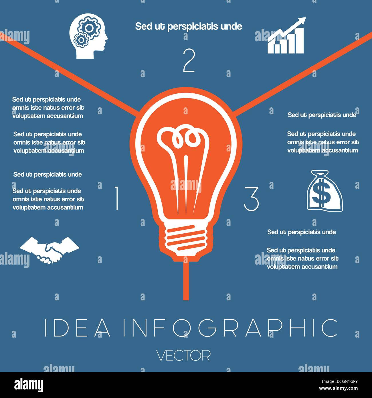 Idea Business Concept. Light bulb infographics template on three ...