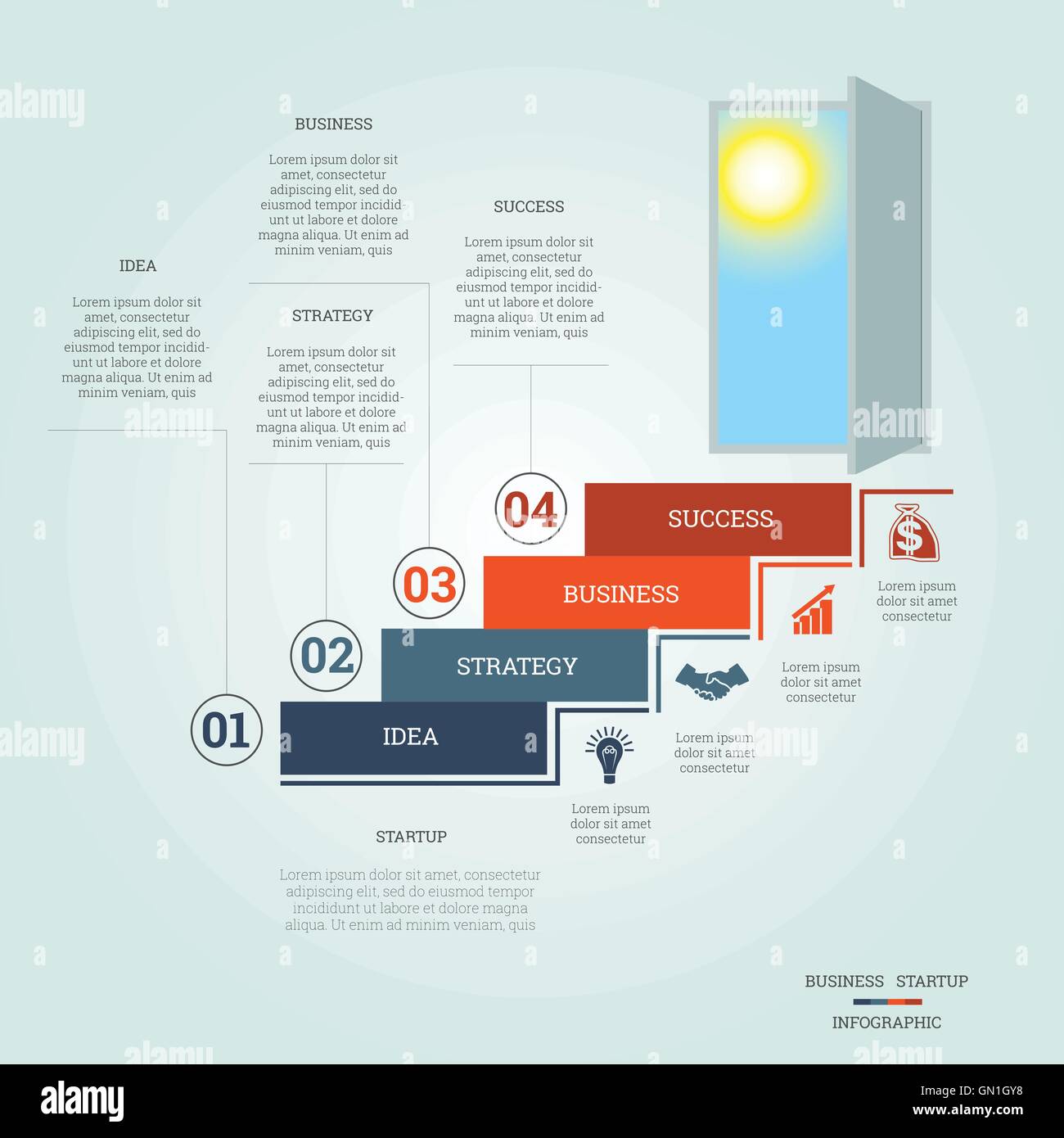 Business success startup, Conceptual infographics steps up ladders and ...