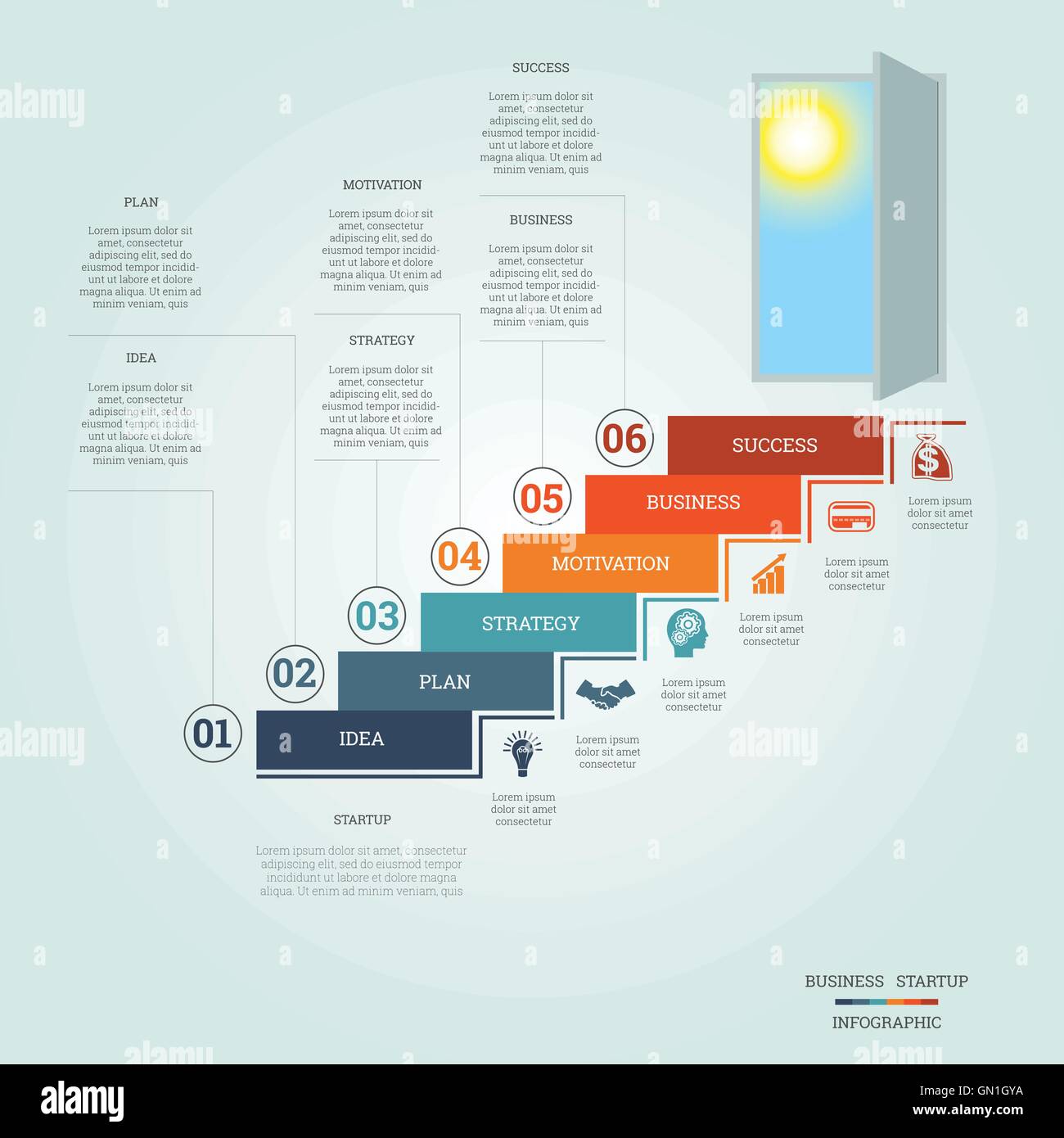 Business success startup, Conceptual infographics steps up ladders and ...