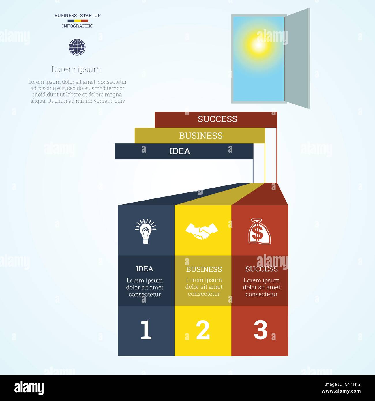 Vector illustration Infographic template steps up ladders and doorway